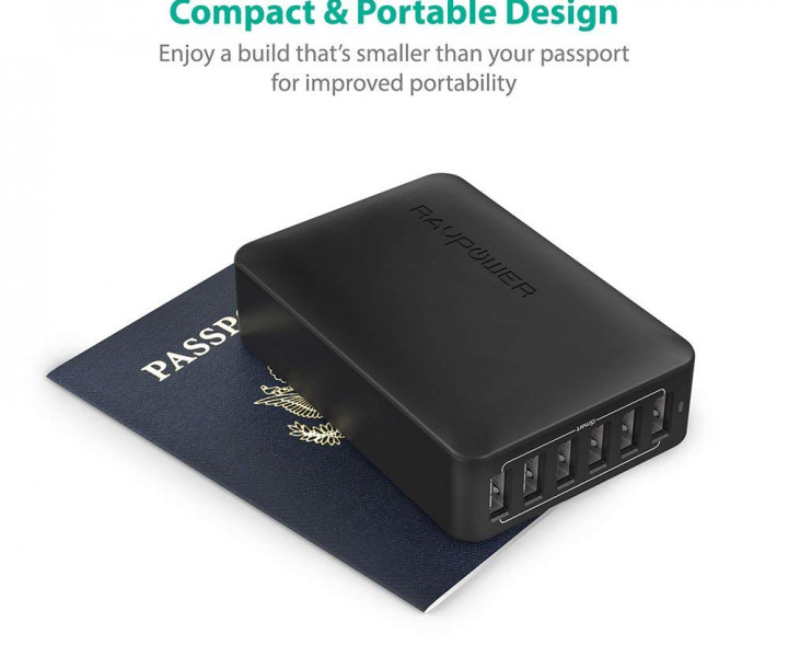 RAVPower 60W 12A 6-Port USB Desktop Charging Station with iSmart Technology Black (RP-PC028BK)